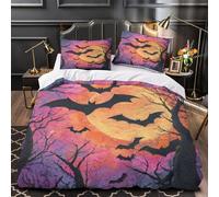 Tree Branches Juego De Cama 3 Piezas,Bats Flying Around The Moon 3D Impresión Microfibra Funda Nórdica Y Funda De Almohada,para Adolescentes Niño Niña Super King（260x220cm）