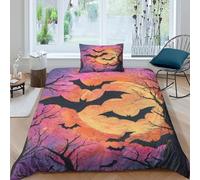 Tree Branches Juego De Ropa De Cama De 3 Piezas Microfibra Bats Flying Around The MoonImpreso En 3D Funda Nórdica + Funda De Almohada para Niños Y Adultos Single（135x200cm）
