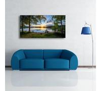 Tree Canvas Wall Art of a Sunrise over a Forest Lake Paintings Trees and Landscape Picture Prints Decoración de sala de estar(65x130cm/Sin marco)