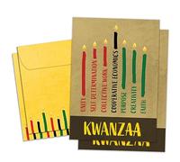 Tree-Free Greetings Kwanzaa - Paquete de 2 tarjetas, respetuoso con el medio ambiente, fabricado en Estados Unidos, papel 100% reciclado, 5 x 7 pulgadas, siete velas en bronceado (GT63247)