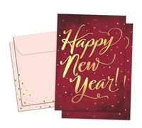 Tree-Free Greetings Paquete de 2 tarjetas de felicitación de Año Nuevo con sobres a juego, ecológicas, fabricadas en Estados Unidos, papel 100% reciclado, 5 x 7 pulgadas, Año Nuevo dorado (GT64277)