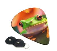 Tree Frog - Paquete de 6 púas de guitarra con soporte de cuero para púas de guitarra, bolsa para llaves, púa de arte abstracto para guitarra eléctrica acústica, ukelele de 0.71 mm