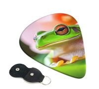 Tree Frog - Paquete de 6 púas de guitarra con soporte de cuero para púas de guitarra, bolsa para llaves, púa de arte abstracto para guitarra eléctrica acústica, ukelele de 0.96 mm