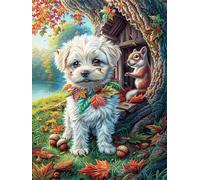 Tree House Bichon Frisé Rompecabezas 500 Piezas Cartón para Parejas Animal de compañías Actividad Hacer En Grupo Ejercicio Mental para Reyes Magos Detalle Cumpleaños 500 PCS