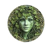 Tree Lady, Green Goddess, Wooden Fantasy Statue with Vines Detailing and Natural Carved Finish for Mythical Decor Desktop Ornament Indoor Outdoor Living Room Bedroom Sculpture, 9.06x9.06 Inches