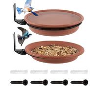Tree Mounted Bird Feeder - Iron Bracket 2 Tray Set | Bird Bath Bowl Feeder, Wall Fence Tree Mounted Outdoor Feeding Station For Garden Wild Birds | Outdoor Decor