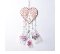 Tree of Life Chakra Gem Stones Healing Crystals Hanging Ornament Heart Wind Chimes Agate Slice Quartz Suncatcher Home Wall D(Pink)