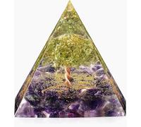Tree of Life Crystal Pyramid Peridot with Amethyst Quartz Stone Orgonite Pyramid for Crystal Healing Meditation that Promotes Wealth, Prosperity and Attracts Success