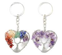 Tree of Life Keyring 7 Chakra Crystals Keyrings Reiki Healing Keychain Car Gifts for Women Friends Friendship Men Girls