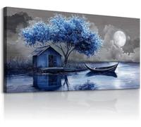 Tree of Life Wall Art Blue Tree Picture Abstract Canvas Painting Modern Nature Scenery Artwork Decoración de sala de estar(90x180cm/Sin marco)