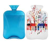 Tree Piano Botella de agua caliente con tapa esponjosa, bolsa de agua caliente de gran capacidad de 2 litros, bolsa de agua para botellas de música para noches acogedoras, alivio del dolor,
