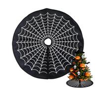 Tree Skirt - 24 Inch Spiderweb Tree Skirt, Halloween Horror Decoration Mat For Indoor Outdoor | Black and White Striped Floor Cover | Fall Farmhouse Holiday, Yard Display, Haunted House, Nightmare