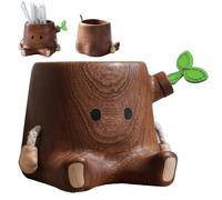 Tree Stump Pen Holder,Large Capacity Wooden Creative Pencil Cup,Cute Small Potted Flower Pot,Multifunctional Stationery Storage Cup,Makeup Brush Holder,for Desk,Office,Home Decor