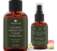 Tree To Tub Spray de tóner facial hidratante para pieles secas y sensibles, sin alcohol, hamamelis y agua de rosas, para mujeres y hombres con ácido hialurónico, vitamina C, té verde orgánico, ginseng