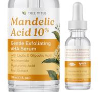 Tree To Tub Suero de ácido mandélico, suero AHA exfoliante suave al 10 %, suero mandélico con ácido láctico y glicólico para una piel más suave, ácido hialurónico para hidratar, cuidado de la piel