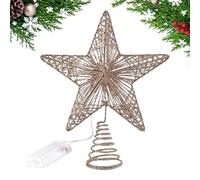 Tree Topper - Battery Powered Led Star For Christmas Decoration | Glittering Lighted Star Ornament with Warm Glow, Festive Tree Top Decor For Home Office Party Holiday Bar, 25x20cm Gold Khaki Silver