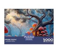 Tree with Lush Green Leaves 1000 Piezas Papel Ecológico Rompecabezas Mushroom House Liberador De Estrés Juego Creativo Puzzle para Adultos Y Niños 38x26cm/1000pcs