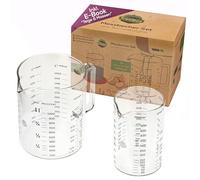 TreeBox Taza medidora de vidrio con pico - 2 piezas - Resistente al calor y apto para microondas - Diferentes unidades de medida - Perfecto para hornear, cocinar y mezclar