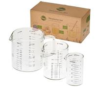 TreeBox Taza medidora de vidrio con pico - 3 piezas - Resistente al calor y apto para microondas - Diferentes unidades de medida - Perfecto para hornear, cocinar y mezclar