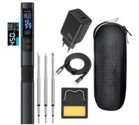 Treedix Juego de mini soldador PD/DC 65 W/100 W, soldador profesional con pantalla digital y tres puntas de repuesto, temperatura ajustable, fuente de alimentación dual PC/DC, incluye cargador PD