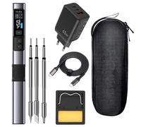 Treedix Juego de mini soldador PD/DC 65 W/100 W, soldador profesional con pantalla digital y tres puntas de repuesto, temperatura ajustable, fuente de alimentación dual PC/DC, incluye cargador PD