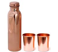 TreegoArt Botella de agua de cobre puro de 1 litro con 2 vasos de cobre de regalo (botella de 1000 ml, cristal de 300 ml)