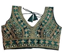 TreegoArt Fashion Blusa confeccionada sin Mangas de Seda Tussar para Mujer Top de diseñador para Sari y Lehenga Choli -(BL3-M)