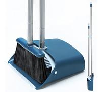 TreeLen Standing Dustpan and Broom Set with 52" Long Extendable Handle for Home, Indoor, Kitchen Room Office Lobby Floor Cleaning