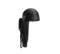 Treer 1 Piezas de Durag Bandana Seda, Mujer de Sedoso Gorra de Pirata Casquillo Color Sólido Musulmanas Turbante Suave Unisex para con Cola Larga para 360 Ondas (negro,Talla única)