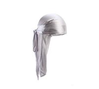 Treer 1 Piezas de Durag Bandana Seda, Mujer de Sedoso Gorra de Pirata Casquillo Color Sólido Musulmanas Turbante Suave Unisex para con Cola Larga para 360 Ondas (gris plateado,Talla única)