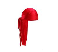 Treer 1 Piezas de Durag Bandana Seda, Mujer de Sedoso Gorra de Pirata Casquillo Color Sólido Musulmanas Turbante Suave Unisex para con Cola Larga para 360 Ondas (rojo,Talla única)