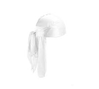 Treer 1 Piezas de Durag Bandana Seda, Mujer de Sedoso Gorra de Pirata Casquillo Color Sólido Musulmanas Turbante Suave Unisex para con Cola Larga para 360 Ondas (blanco,Talla única)