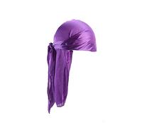 Treer 1 Piezas de Durag Bandana Seda, Mujer de Sedoso Gorra de Pirata Casquillo Color Sólido Musulmanas Turbante Suave Unisex para con Cola Larga para 360 Ondas (púrpura,Talla única)