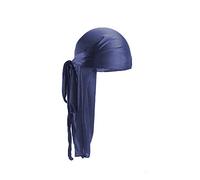 Treer 1 Piezas de Durag Bandana Seda, Mujer de Sedoso Gorra de Pirata Casquillo Color Sólido Musulmanas Turbante Suave Unisex para con Cola Larga para 360 Ondas (azul marino,Talla única)