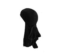 Treer 1 Piezas de Durag Bandana Terciopelo, Mujer de Sedoso Gorra de Pirata Casquillo Color Sólido Musulmanas Turbante Suave Unisex con Cola Larga para 360 Ondas (negro,Talla única)
