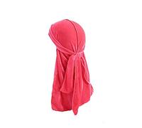 Treer 1 Piezas de Durag Bandana Terciopelo, Mujer de Sedoso Gorra de Pirata Casquillo Color Sólido Musulmanas Turbante Suave Unisex con Cola Larga para 360 Ondas (rosa fluorescente,Talla única)