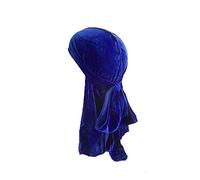 Treer 1 Piezas de Durag Bandana Terciopelo, Mujer de Sedoso Gorra de Pirata Casquillo Color Sólido Musulmanas Turbante Suave Unisex con Cola Larga para 360 Ondas (azul real,Talla única)