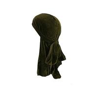 Treer 1 Piezas de Durag Bandana Terciopelo, Mujer de Sedoso Gorra de Pirata Casquillo Color Sólido Musulmanas Turbante Suave Unisex con Cola Larga para 360 Ondas (ejercito verde,Talla única)
