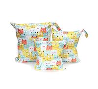 Treer 3PCS Bolsa de Pañales Bebés Reutilizable, Hermoso Impermeable Lavable Bolsa con Cremallera, Wetbag Portátil Organizador de Colgar para Carro de Bebé, Viaje (gato)