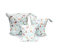 Treer 3PCS Bolsa de Pañales Bebés Reutilizable, Hermoso Impermeable Lavable Bolsa con Cremallera, Wetbag Portátil Organizador de Colgar para Carro de Bebé, Viaje (animal)