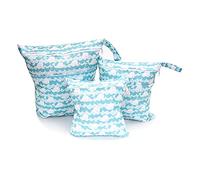 Treer 3PCS Bolsa de Pañales Bebés Reutilizable, Hermoso Impermeable Lavable Bolsa con Cremallera, Wetbag Portátil Organizador de Colgar para Carro de Bebé, Viaje (azul claro)