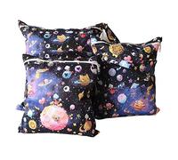 Treer 3PCS Bolsa de Pañales Bebés Reutilizable, Hermoso Impermeable Lavable Bolsa con Cremallera, Wetbag Portátil Organizador de Colgar para Carro de Bebé, Viaje (universo)