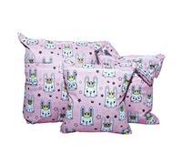 Treer 3PCS Bolsa de Pañales Bebés Reutilizable, Hermoso Impermeable Lavable Bolsa con Cremallera, Wetbag Portátil Organizador de Colgar para Carro de Bebé, Viaje (gato rosa)