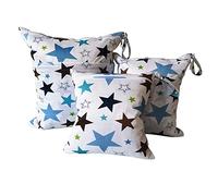 Treer 3PCS Bolsa de Pañales Bebés Reutilizable, Hermoso Impermeable Lavable Bolsa con Cremallera, Wetbag Portátil Organizador de Colgar para Carro de Bebé, Viaje (Estrella)