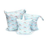 Treer 3PCS Bolsa de Pañales Bebés Reutilizable, Hermoso Impermeable Lavable Bolsa con Cremallera, Wetbag Portátil Organizador de Colgar para Carro de Bebé, Viaje (unicornio)