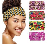 Treer 4 Piezas Cinta Pelo Mujer Ancha, Diadema Mujer Maquillaje y Skincare Cinta Pelo Bonitas Elásticas Suave Turbantes para Deporte Fitness Running Playa Buceo (Peonía,24x15cm)