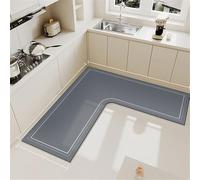 Treer Alfombra Cocina en Forma de L, Diseño Moderno Alfombra de Barro de Diatomeas, Absorbebles Lavable Antideslizante, para Pasillo Piso, Comedor y Entrada (Humo Gris,100x100x45cm)