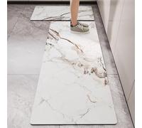 Treer Alfombra Cocina, Textura de Mármol 3D Moderno Alfombra de Barro de Diatomeas, Absorbebles Lavable Antideslizante, para Pasillo Piso, Comedor y Entrada (Blanco 2,60x140cm)