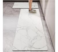 Treer Alfombra Cocina, Textura de Mármol 3D Moderno Alfombra de Barro de Diatomeas, Absorbebles Lavable Antideslizante, para Pasillo Piso, Comedor y Entrada (Blanco 1,50x80cm)