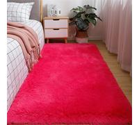 Treer Alfombra de Pelo Largo para Salón, Alfombras Dormitorio Modernas, Alfombra Shaggy Pasillo Grandes Antideslizante, Esponja Alfombra área para Habitacion (Rosa Rossa,100x200cm)